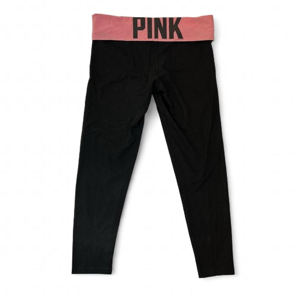 VS PINK foldover waist yoga leggings, black + pink logo, size L